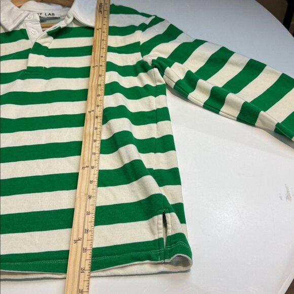 Anthropologie GREY LAB Green and White Striped Polo Shirt Size Medium - Picture 6 of 7